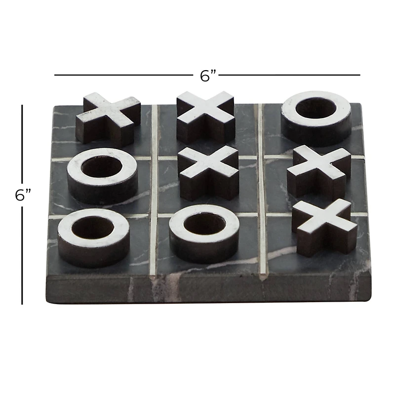 Black Marble & Aluminum Contemporary Tic-Tac-Toe Game Set
