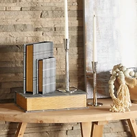 Gray Plaid Faux Leather Faux Book Box Set