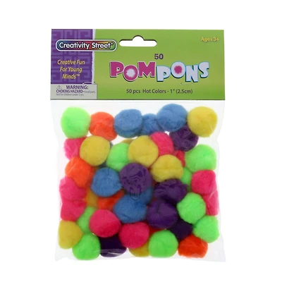 Creativity Street® Hot Colors 1'' Pom Pons, 50ct.