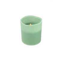 8" Sage Green LED 3-Wick Flickering Wax Pillar Candle