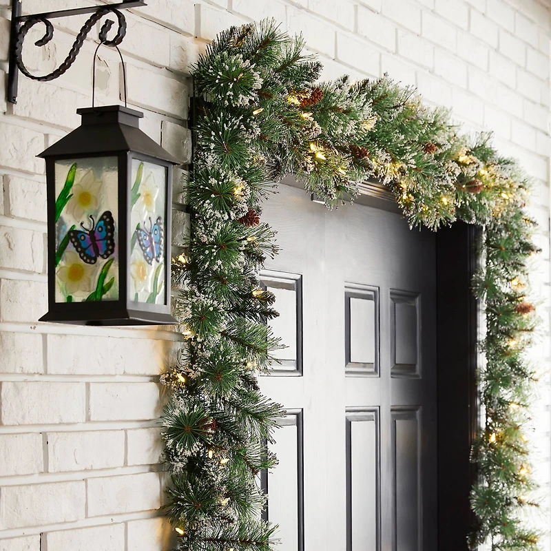 Glitzhome® 6ft. Pre-Lit Frosted Greenery Pinecones Christmas Garlands with Timers, 2ct.