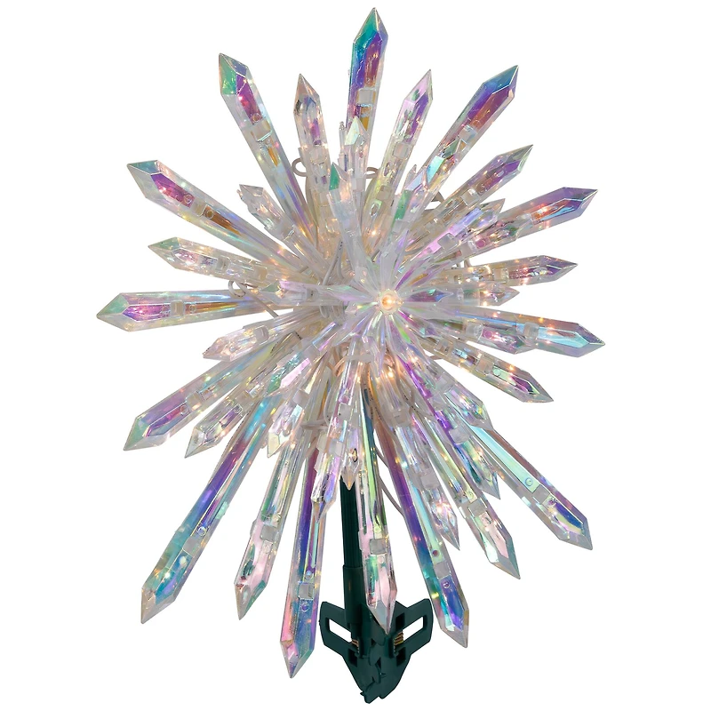 14" Lighted Iridescent Icicle Christmas Tree Topper, Clear Lights