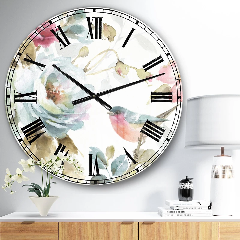 Designart 'Beautiful Bird Romance I Traditional Wall Clock