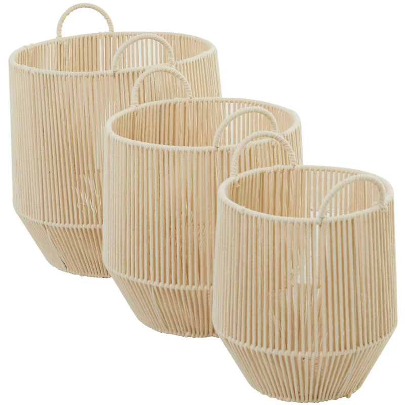 Cotton Handmade Storage Basket with Handles Set of 3 18", 16