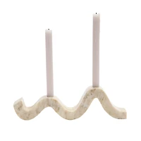 Hello Honey® 14.5" Beige Modern Marble and Brass Wave Double Taper Holder
