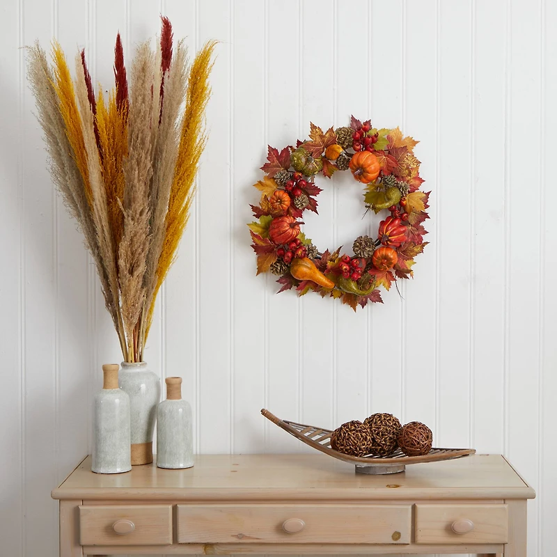 24" Pumpkin, Gourd, Berry & Maple Leaf Wreath