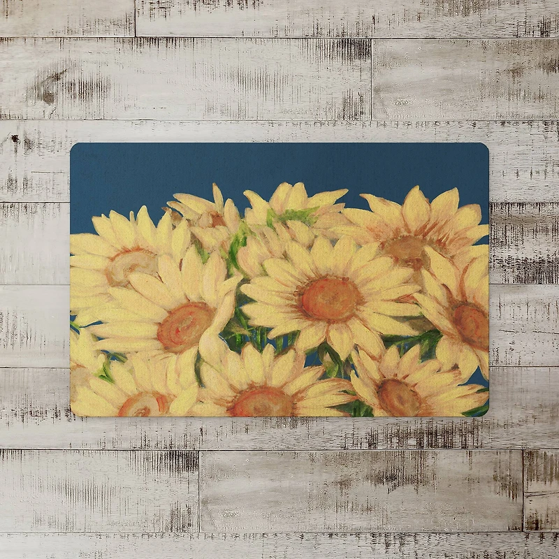 Blue with Yellow Sunflower Bunch Floor Mat