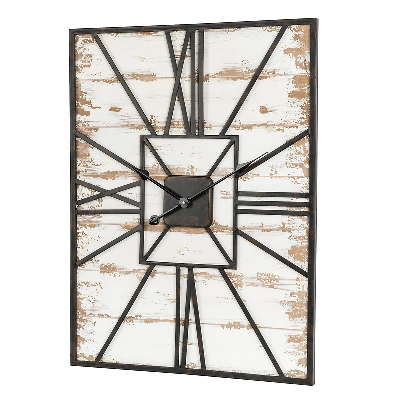 Glitzhome® 31.5" Oversized Farmhouse Wooden & Metal Rectangle Wall Clock