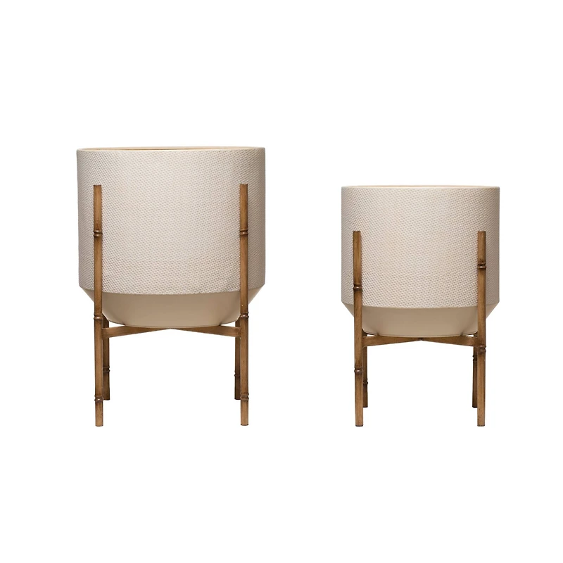 Hello Honey® 22" Cream Metal Planter with Stand Set