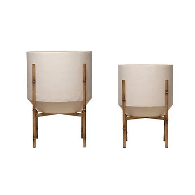 Hello Honey® 22" Cream Metal Planter with Stand Set