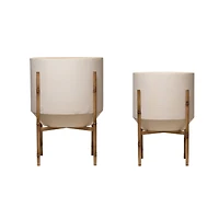 Hello Honey® 22" Cream Metal Planter with Stand Set