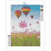Sparkly Selections Hot Air Balloons Over Flowers Diamond Painting Kit, Round Diamonds