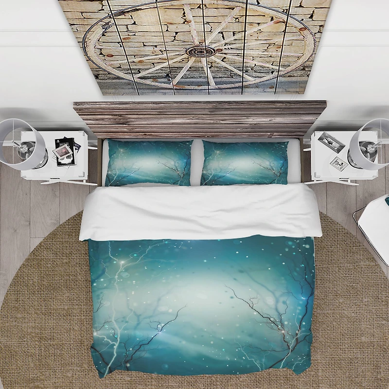 Designart 'Blue Winter Fantasy Forest' Cabin & Lodge Bedding Set