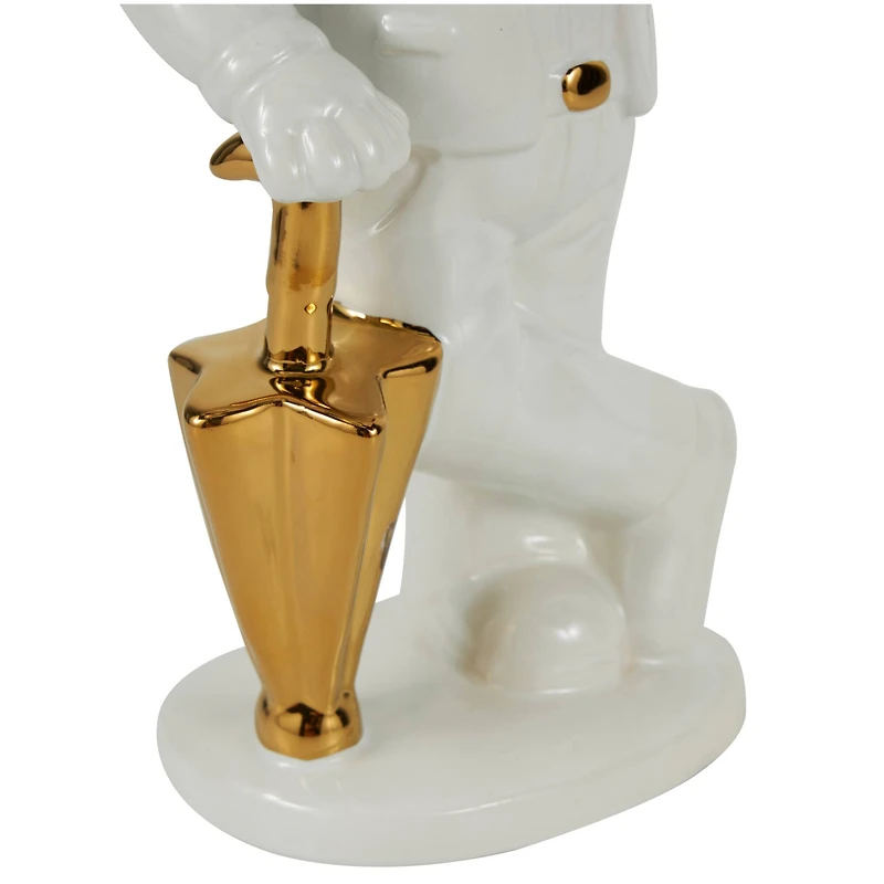 13" White & Gold Ceramic Bulldog Sculpture