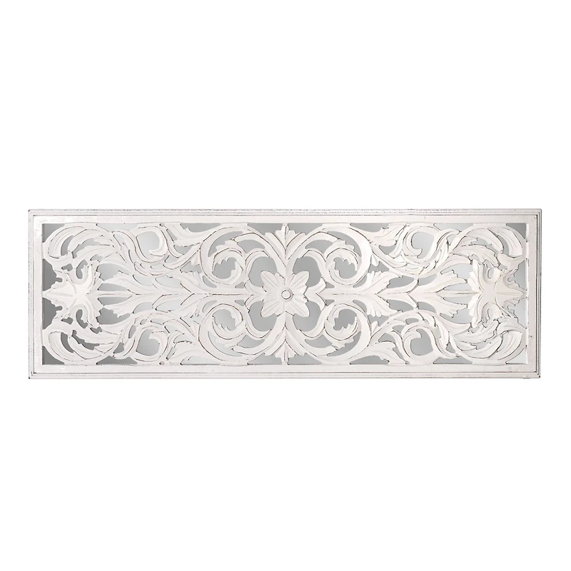 American Art Décor™ 36" Distressed Reflective White Wood Wall Accent Medallion Panel