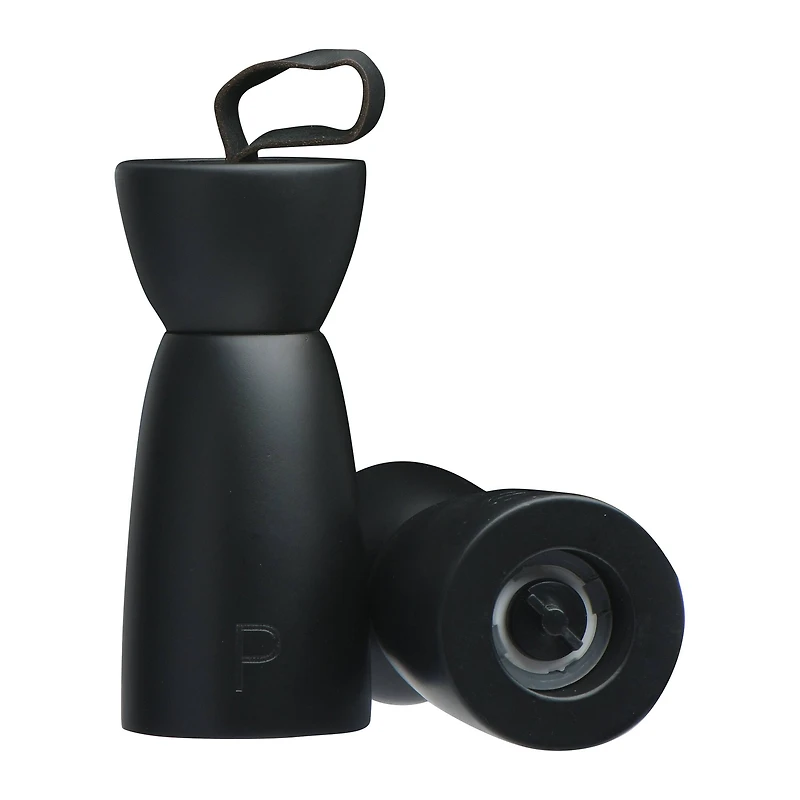 Hello Honey® Black Rubber Wood Salt & Pepper Mill with Leather Handle, 2ct.