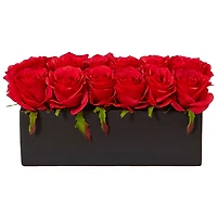 12.5" Dozen Silk Roses in Ceramic Rectangular Planter