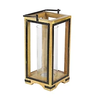 Natural Brown Mango Wood Traditional Candle Holder Lantern, 22" x 8" x 8"