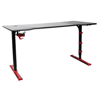 Mind Reader 59" Red & Black Gaming Desk with USB Hub & Headphone Holder