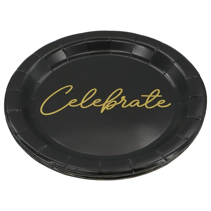 7" Black & Gold Celebrate Snack Plates, 8ct. by Celebrate It™