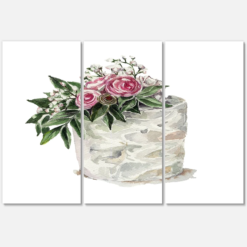 Designart - Pink Roses and White Flowers On Cake