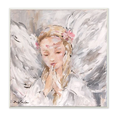 Stupell Industries Blonde Angel With Prayer Hands Pink Floral Crown,12" x 12"