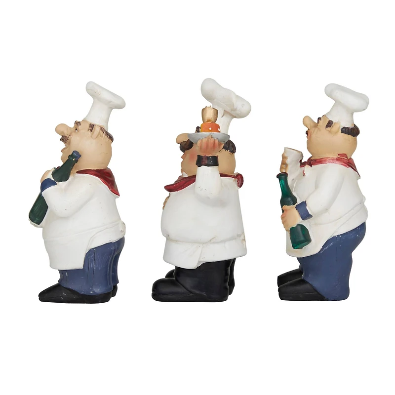 White Polystone Traditional Chef Sculpture, Set of 3" 5" x 3" x 2"