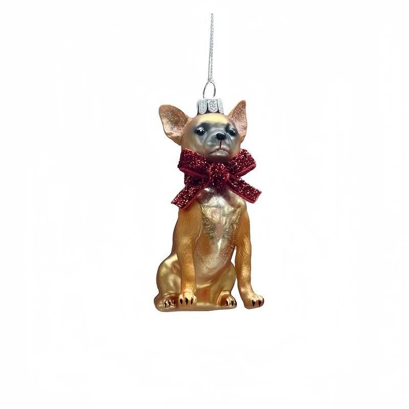 4" Golden Brown & Red Dog with Bow Glass Ornament by Ashland®
