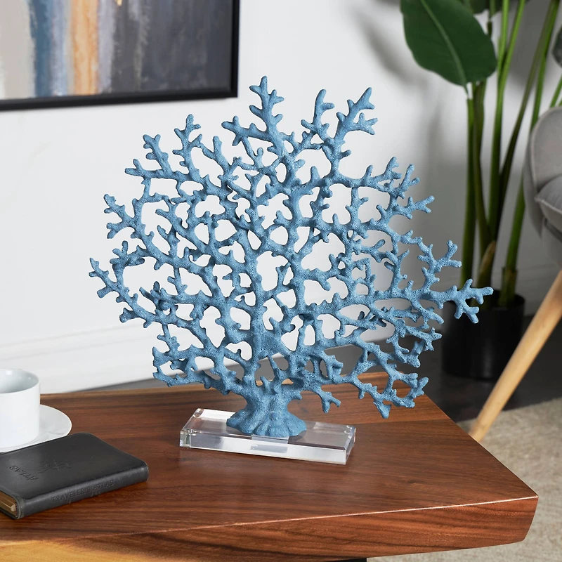 17" Blue Coral Sculpture with Clear Base