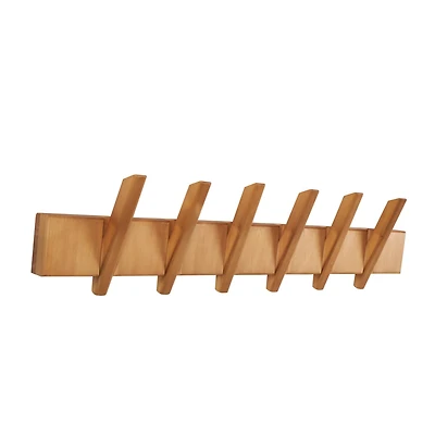 Brown Wood Minimalistic Wall Hook with 6 Hangers