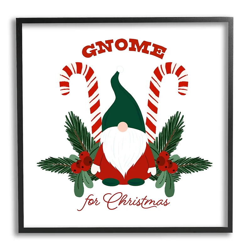 Stupell Industries Gnome For Christmas Candy Canes Framed Giclee Art