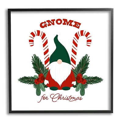 Stupell Industries Gnome For Christmas Candy Canes Framed Giclee Art