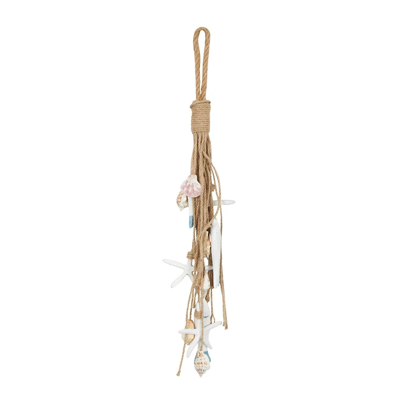 Brown Jute Rope Fish Layered Hanging Home Wall Décor with Cream Shell and Starfish Accents
