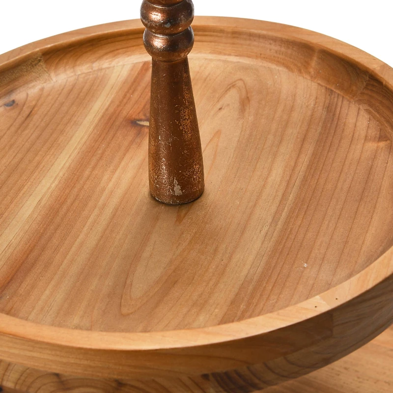 Hello Honey® 18" Dark Brown and Silver Wood 2-Tier Decorative Tray