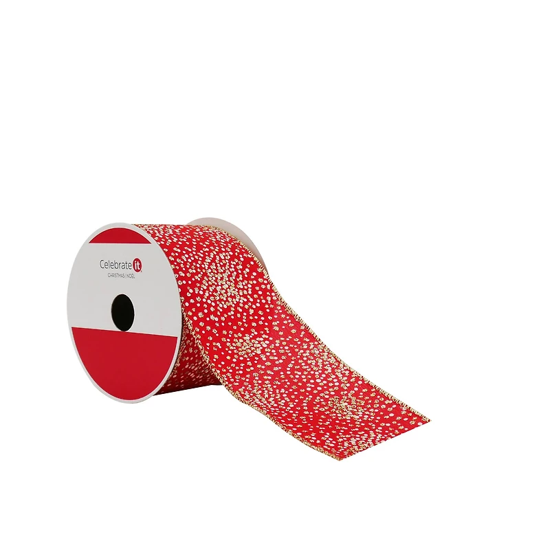 2.5" x 20ft. Red & Gold Glitter Dots Wired Ribbon by Celebrate It®