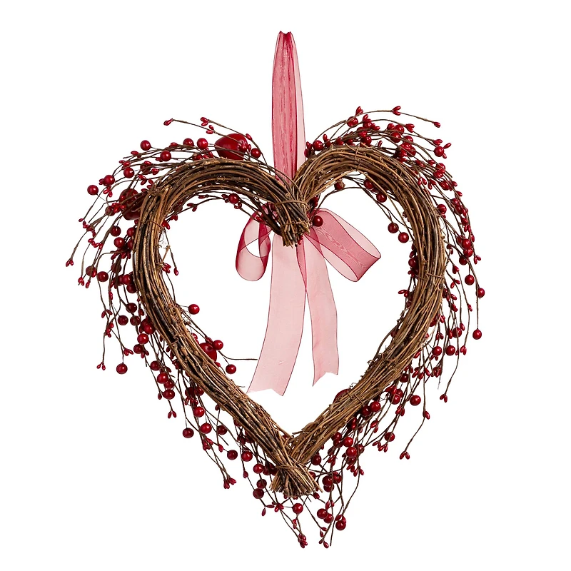 Glitzhome® 17" Valentine's Berry Heart Wreath