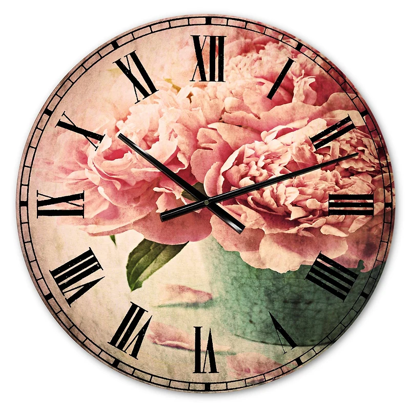 Designart Pink Peony Flowers in Vase Traditional Wall Clock