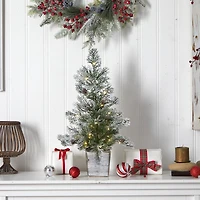 2ft. Pre-Lit Frosted Artificial Christmas Tree in Decorative Planter, Clear Lights