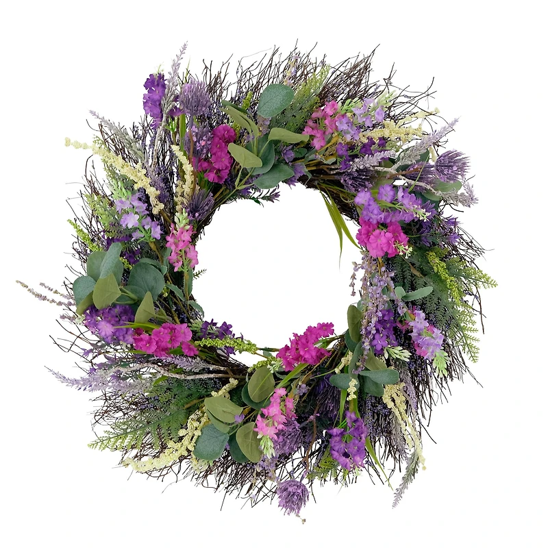 24'' Green and Purple Eucalyptus Floral Spring Wreath