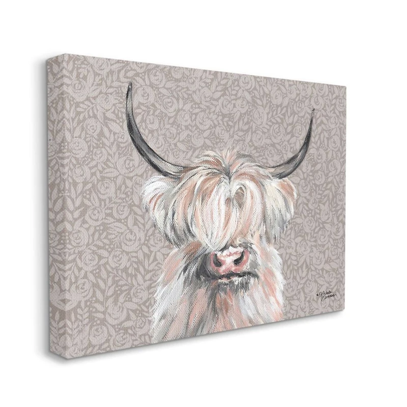 Stupell Industries Grumpy White Buffalo on Floral Print Farm Animal Canvas Wall Art