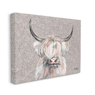 Stupell Industries Grumpy White Buffalo on Floral Print Farm Animal Canvas Wall Art