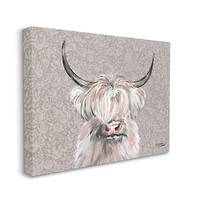 Stupell Industries Grumpy White Buffalo on Floral Print Farm Animal Canvas Wall Art