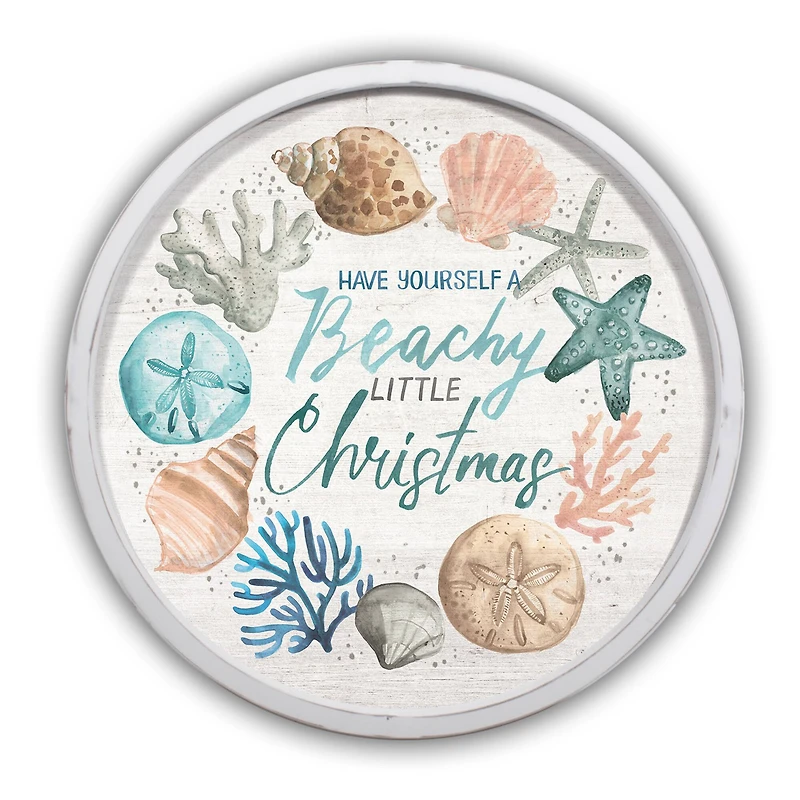 20" Round Beachy Little Christmas White Framed Wall Décor