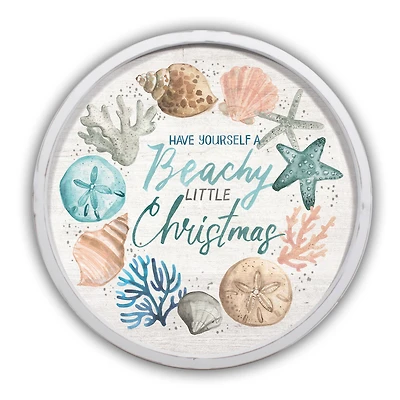 20" Round Beachy Little Christmas White Framed Wall Décor