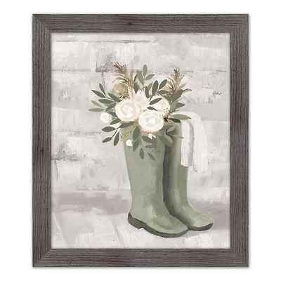 Sage Boot Florals Western Framed Print
