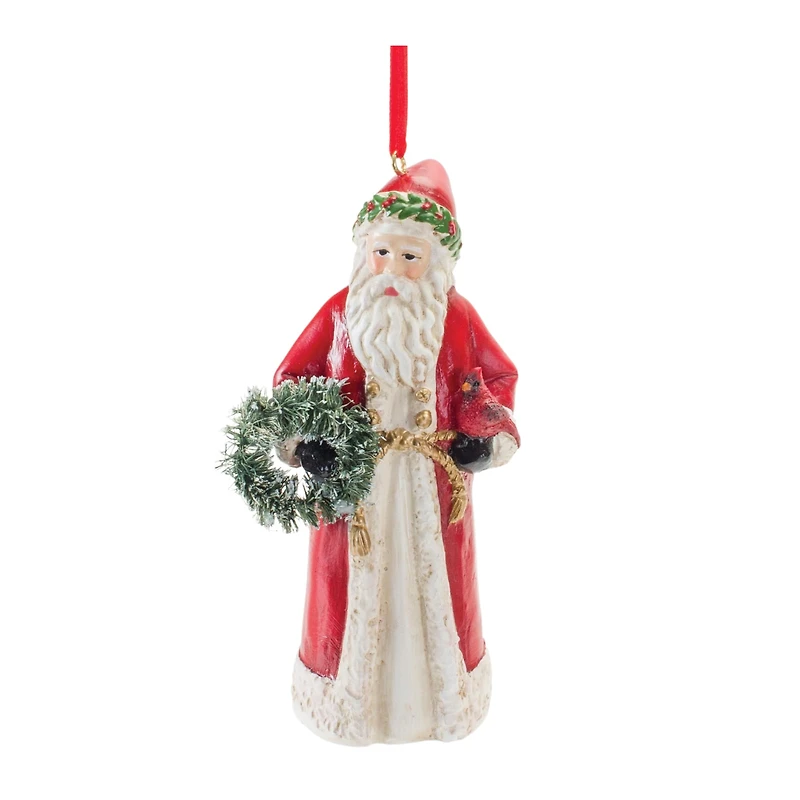 Santa with Cardinal Bird Ornament Set