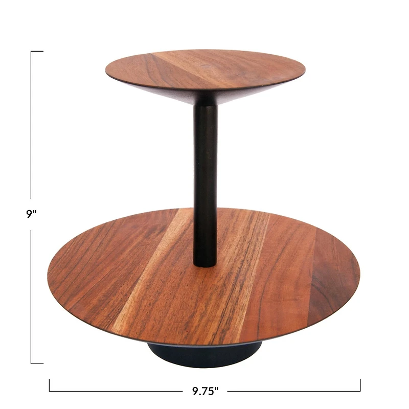 Hello Honey® 9" Round 2-Tier Acacia Wood & Metal Tray