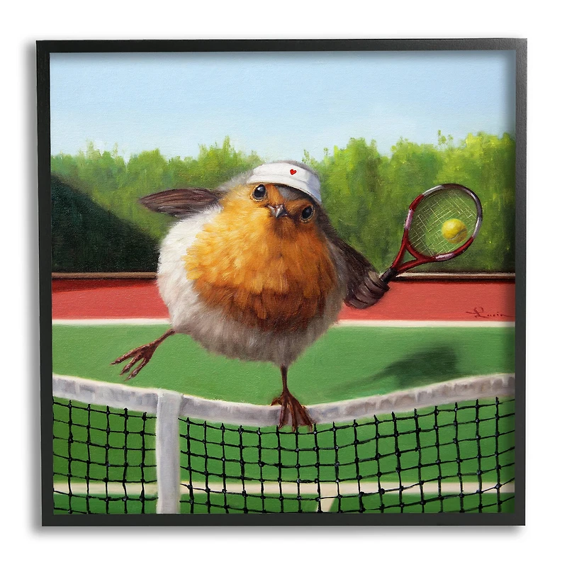 Stupell Industries European Robin Playing Tennis Clear Summer Sky Framed Wall Art