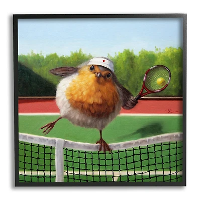 Stupell Industries European Robin Playing Tennis Clear Summer Sky Framed Wall Art