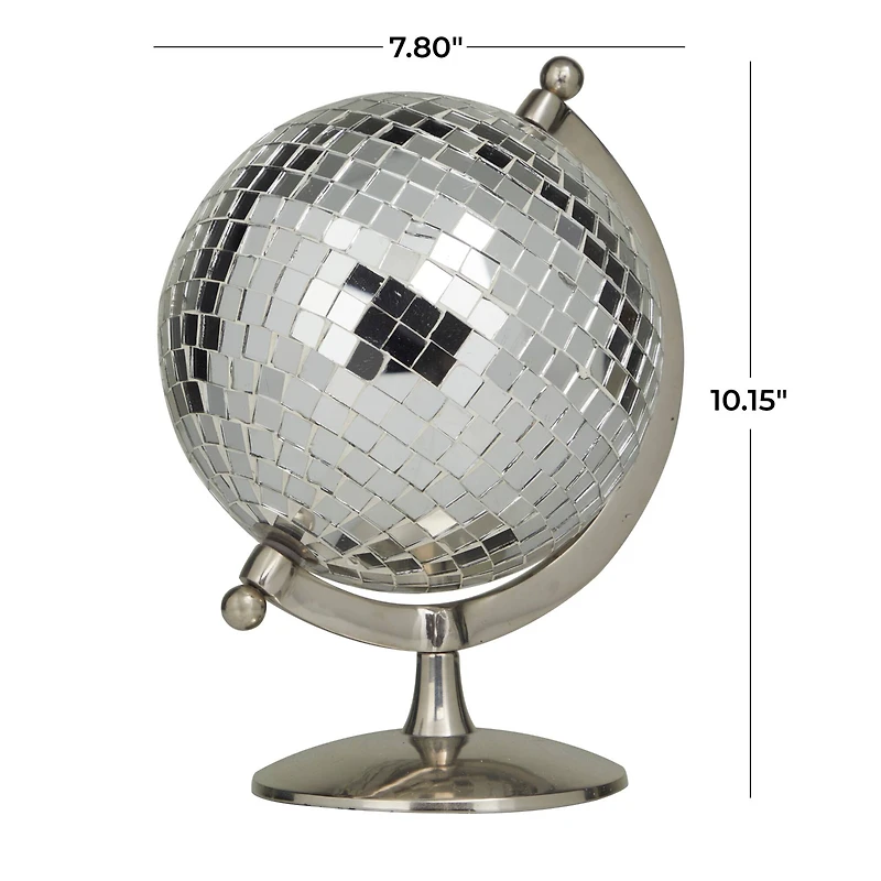 The Novogratz Silver Stainless Steel Glam Globe, 8" x 7" x 10"